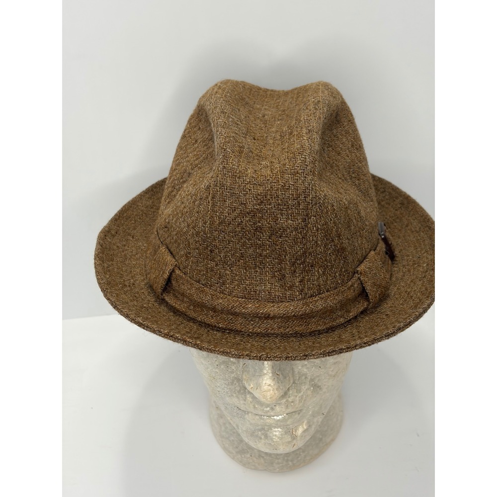 Stetson Brown Tweed Fedora Hat Pinched Crown Size 7 1/4 Vintage Style